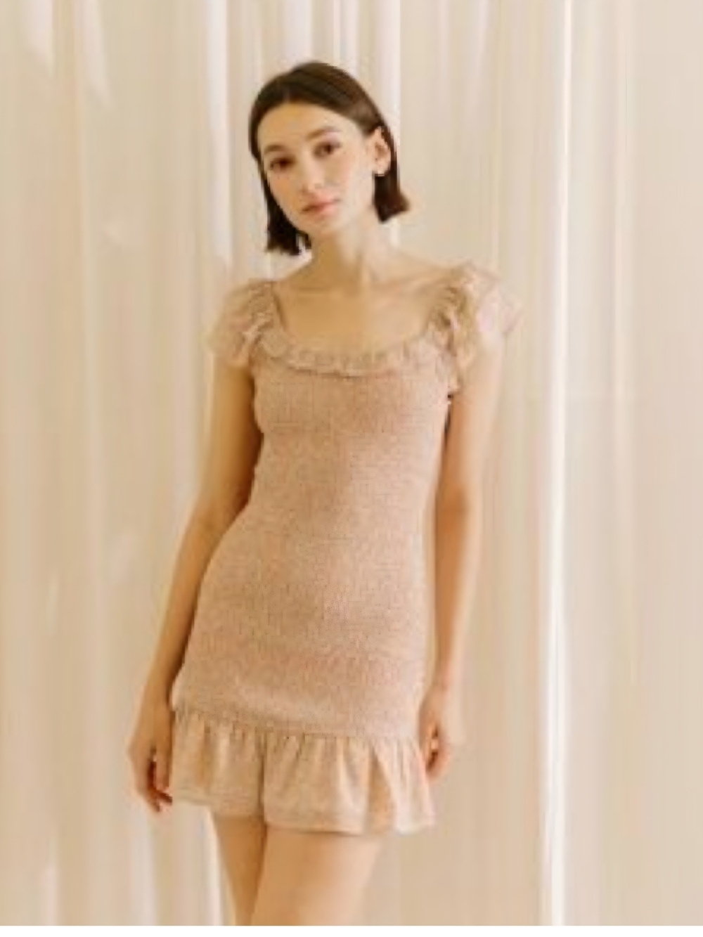 Storia Blush Pink Ruffle Knit Mini Dress